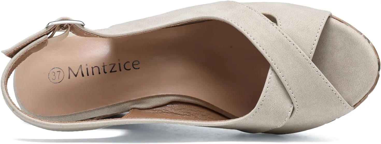 Mintzice Women's Peep Toe Casual Comfortable Dressy Adjustable Buckle Strap Slingback Platform Wedge Sandals