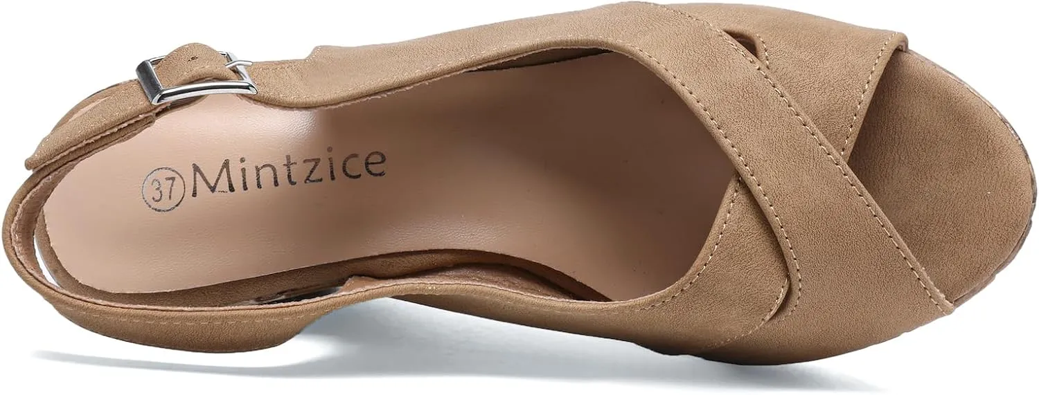 Mintzice Women's Peep Toe Casual Comfortable Dressy Adjustable Buckle Strap Slingback Platform Wedge Sandals