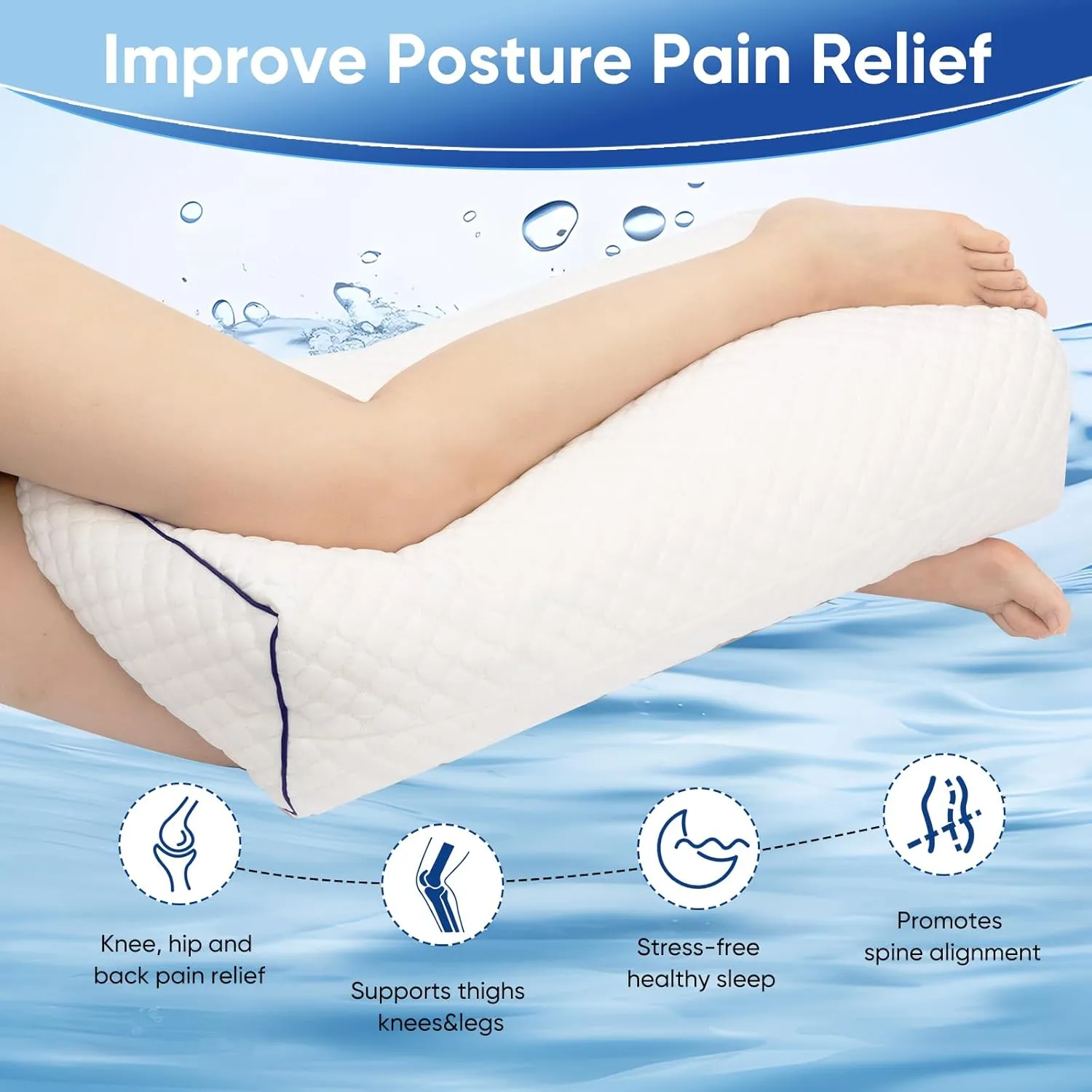 MINUPWELL 6.5" Knee Pillow for Side Sleepers - 100% Shredded Memory Foam Leg Pillow for Side Sleeping - Between Leg & Under Hip Pillow - Relieving Leg, Back, and Knee Pain - High Supportive