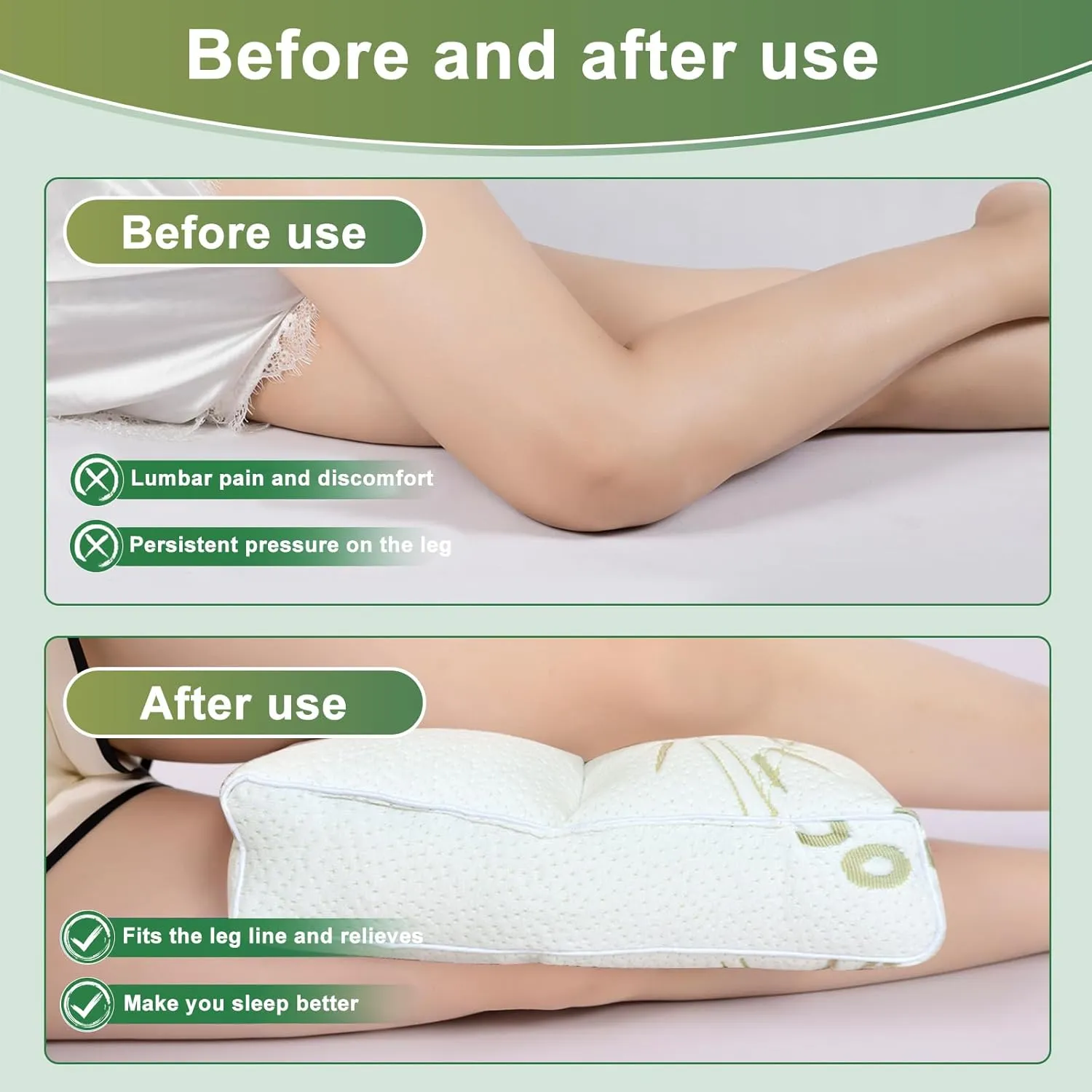 MINUPWELL Knee Pillow for Side Sleepers - 3" Height Between Leg & Under Knee Pillow for Back Sleepers - with 850G 7D Fiber for Relieving Leg, Back, and Knee Pain - Rayon Derived from Bamboo