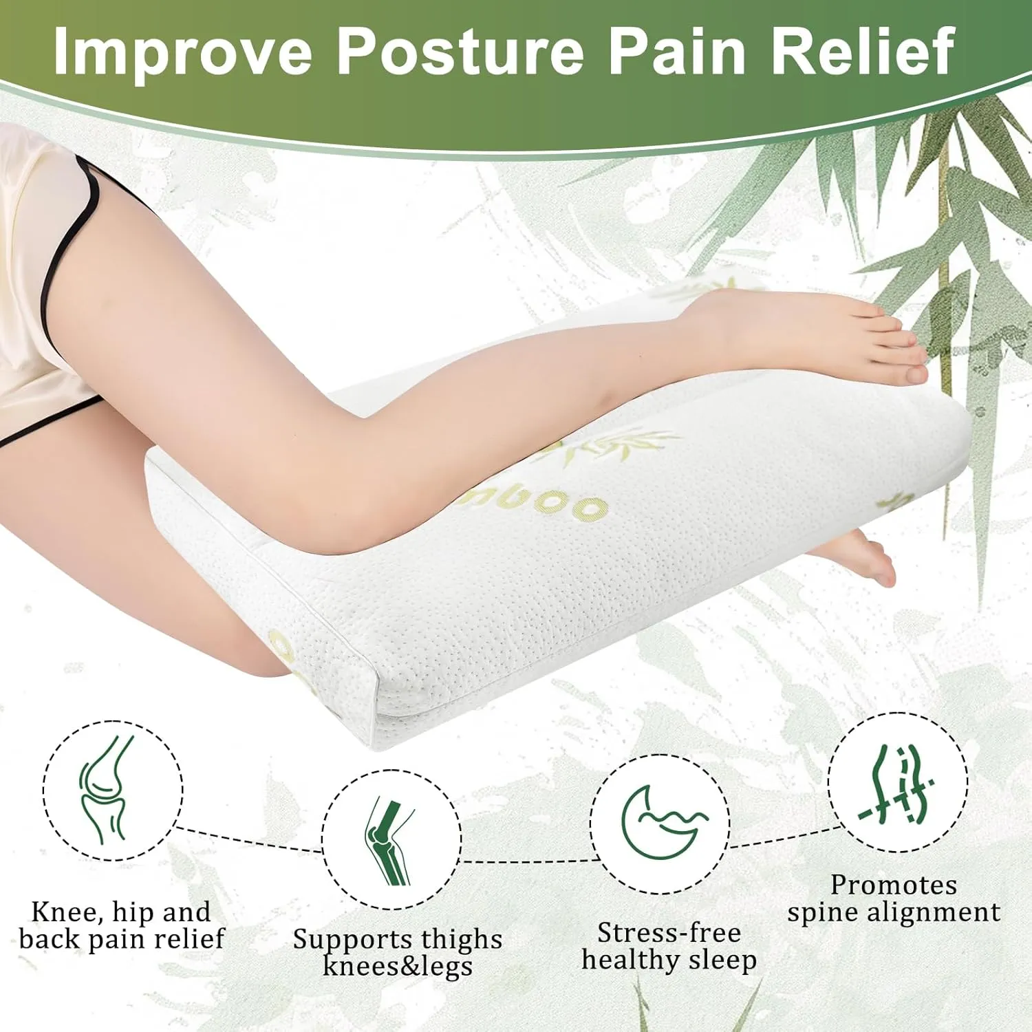 MINUPWELL Knee Pillow for Side Sleepers - 3" Height Between Leg & Under Knee Pillow for Back Sleepers - with 850G 7D Fiber for Relieving Leg, Back, and Knee Pain - Rayon Derived from Bamboo