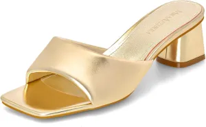 MIRAAZZURRA Heel Mules for Woman Square Open Toe Chunky Block Heel Slip on Heeled Sandals Casual Comfort Party Shoes