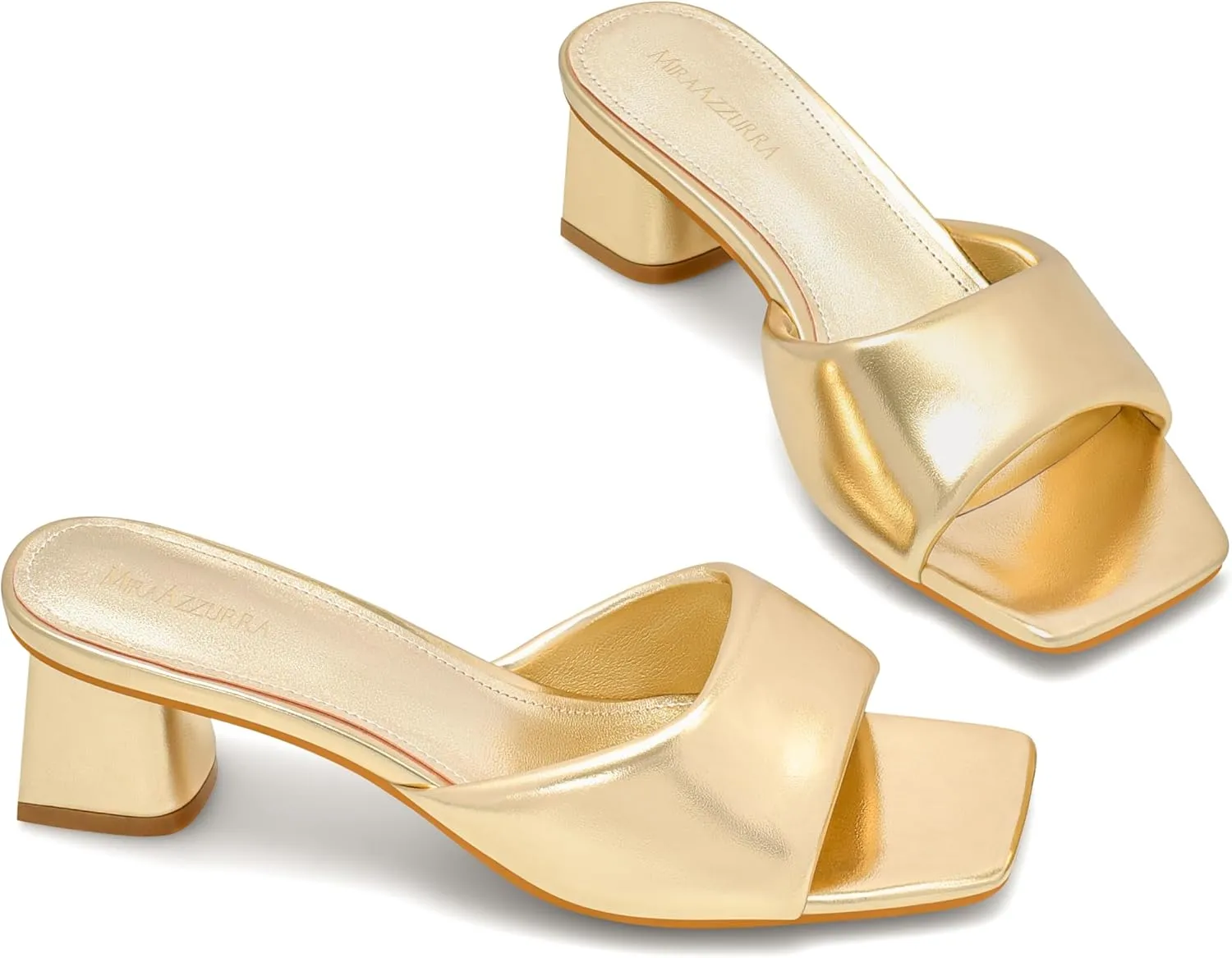 MIRAAZZURRA Heel Mules for Woman Square Open Toe Chunky Block Heel Slip on Heeled Sandals Casual Comfort Party Shoes