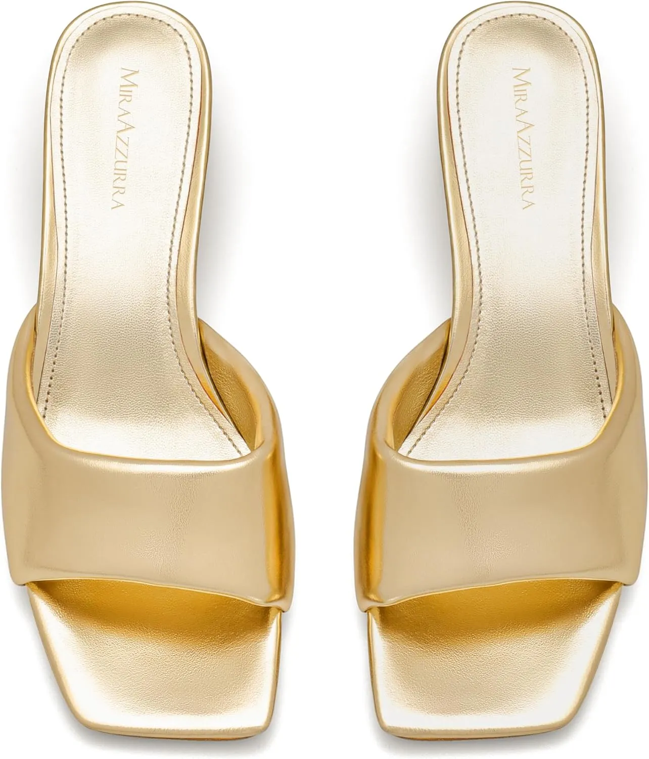 MIRAAZZURRA Heel Mules for Woman Square Open Toe Chunky Block Heel Slip on Heeled Sandals Casual Comfort Party Shoes