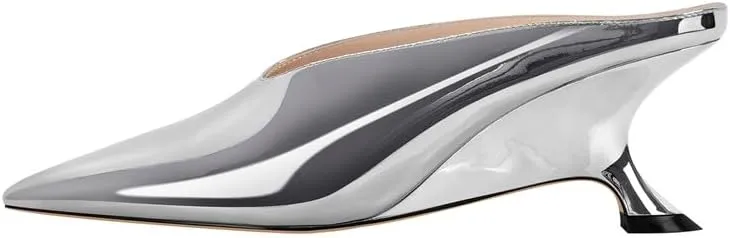 MissHeel Pointed Toe Slip On Unique Wedge Heel Mules 3 inch