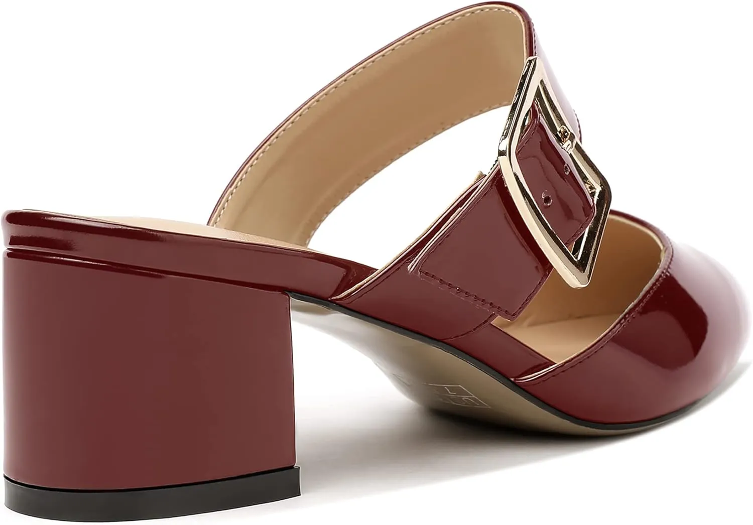 MODENCOCO Women's Adjustable Strap Buckle Patent Solid Pointed Toe Chunky Low Heel Mules Evening Dress Pumps Shoes 2 Inch