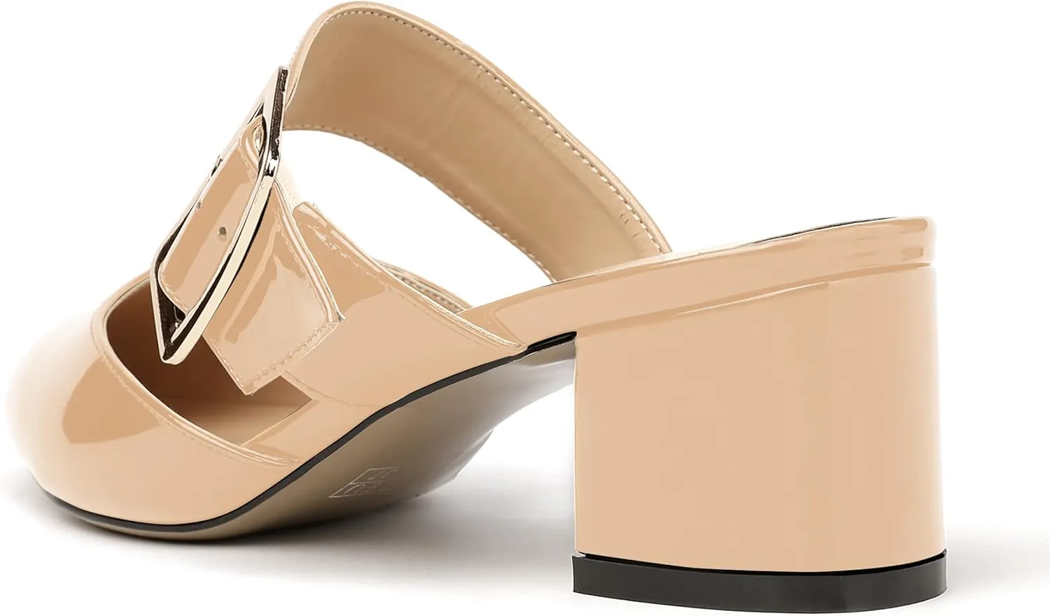 MODENCOCO Women's Adjustable Strap Buckle Patent Solid Pointed Toe Chunky Low Heel Mules Evening Dress Pumps Shoes 2 Inch