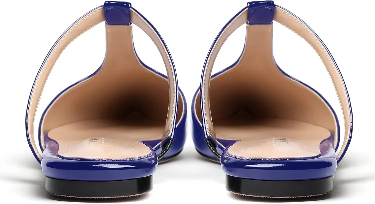 MODENCOCO Women's Casual Office T Strap Pointed Toe Slip On Patent Low Heel Backless Mules Shoes Flats