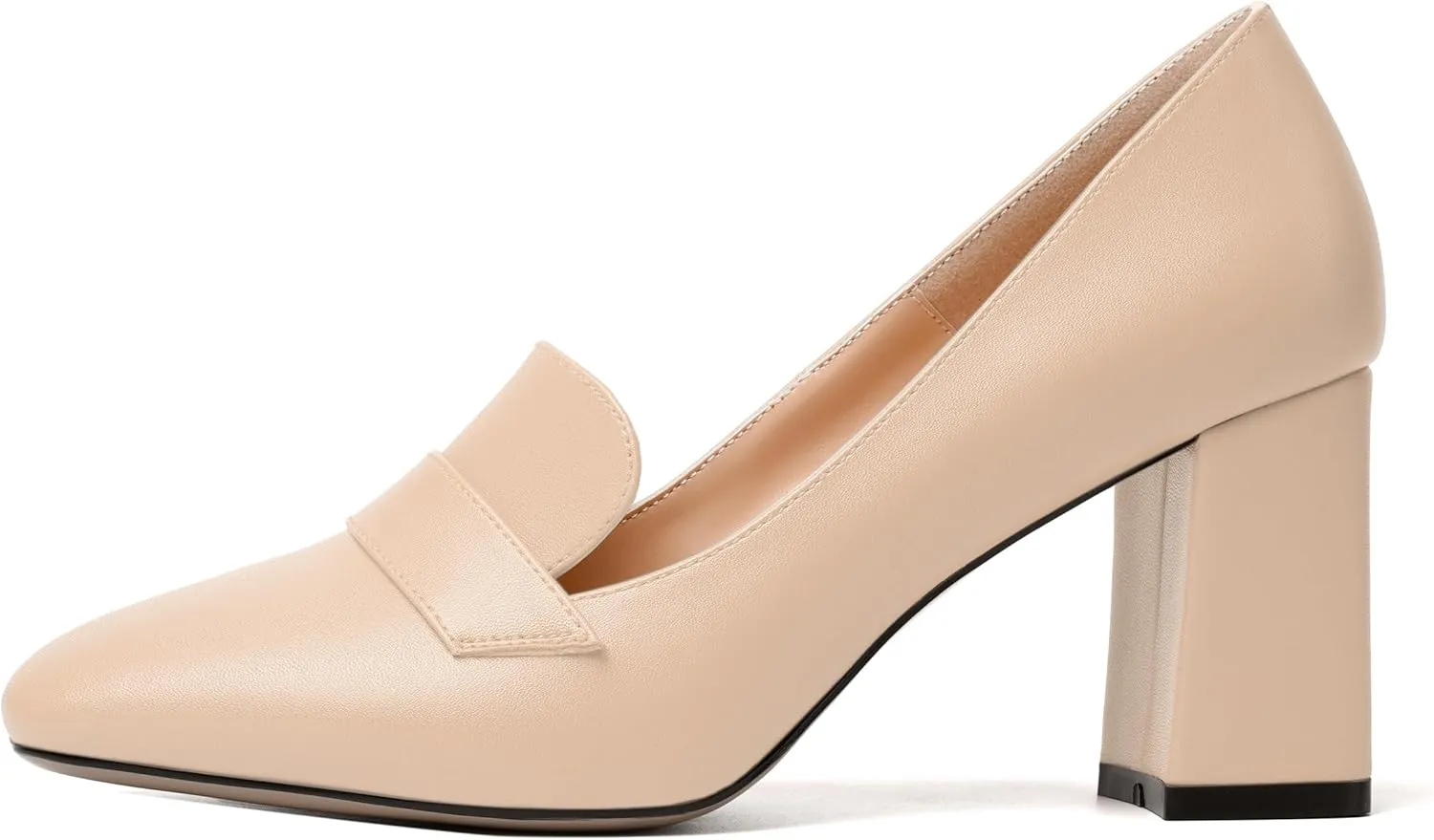 MODENCOCO Womens Sexy Formal Matte Slip On Square Toe Work Block High Heel Loafers Shoes 3.5 Inch