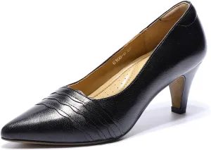 Mona flying Womens Leather Comfortable Pointed Toe Pumps 7cm High Heels Dressy Casual Office Work Shoes for Ladies