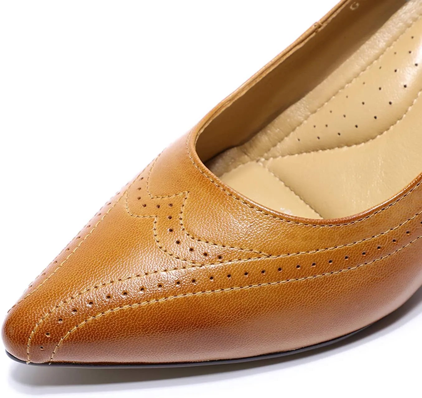 Mona flying Womens Leather Comfortable Pointed Toe Pumps 7cm High Heels Dressy Casual Office Work Shoes for Ladies