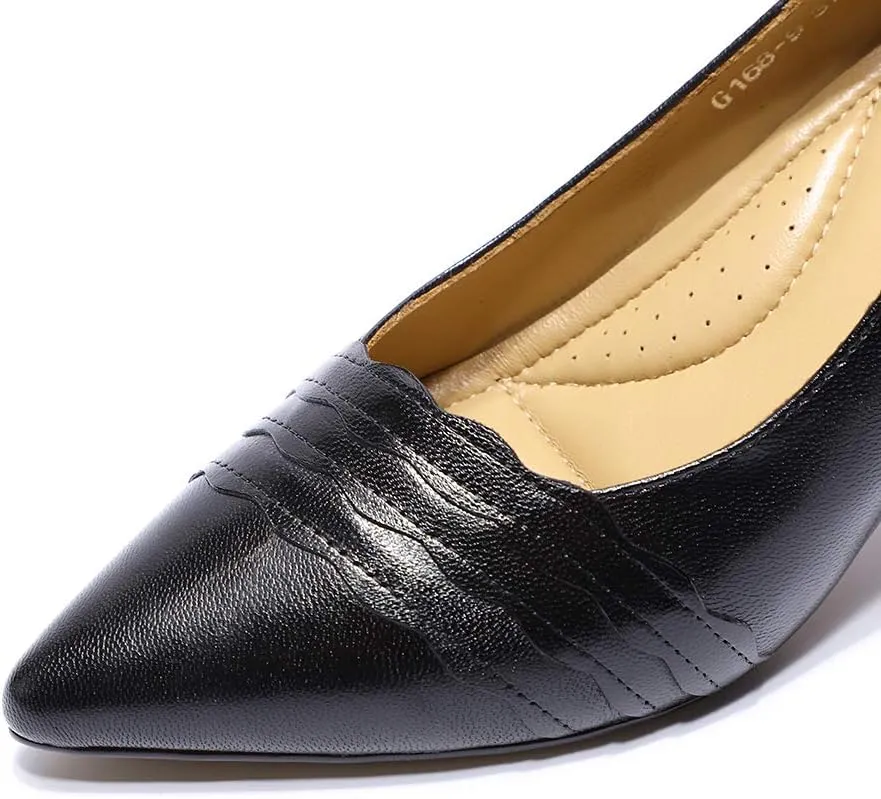 Mona flying Womens Leather Comfortable Pointed Toe Pumps 7cm High Heels Dressy Casual Office Work Shoes for Ladies
