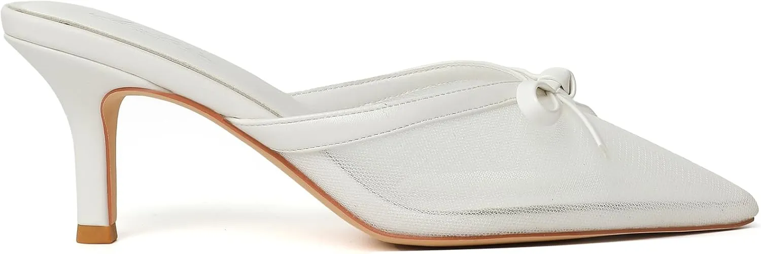 Mostrin Kitten Mules Heels for Women Pointed Closed Toe Heels Vintage Slip on Stiletto Dressy Pumps Shoes