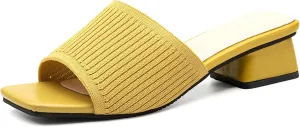 Mousse FIT Breathable Flywoven Women's Square Toe Sandals, Chunky Block Heel Mules