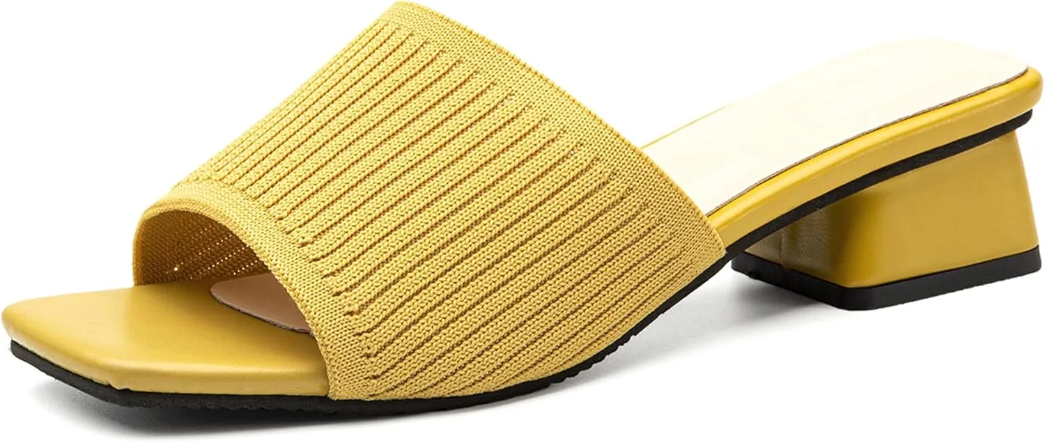 Mousse FIT Breathable Flywoven Women's Square Toe Sandals, Chunky Block Heel Mules