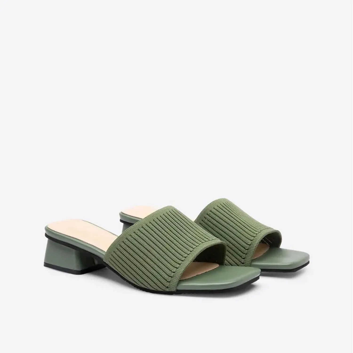 Mousse FIT Breathable Flywoven Women's Square Toe Sandals, Chunky Block Heel Mules