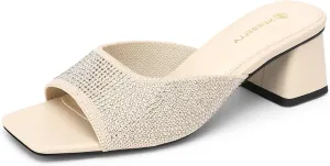 Mousse FIT Breathable Flywoven Women's Square Toe Sandals, Chunky Block Heel Mules