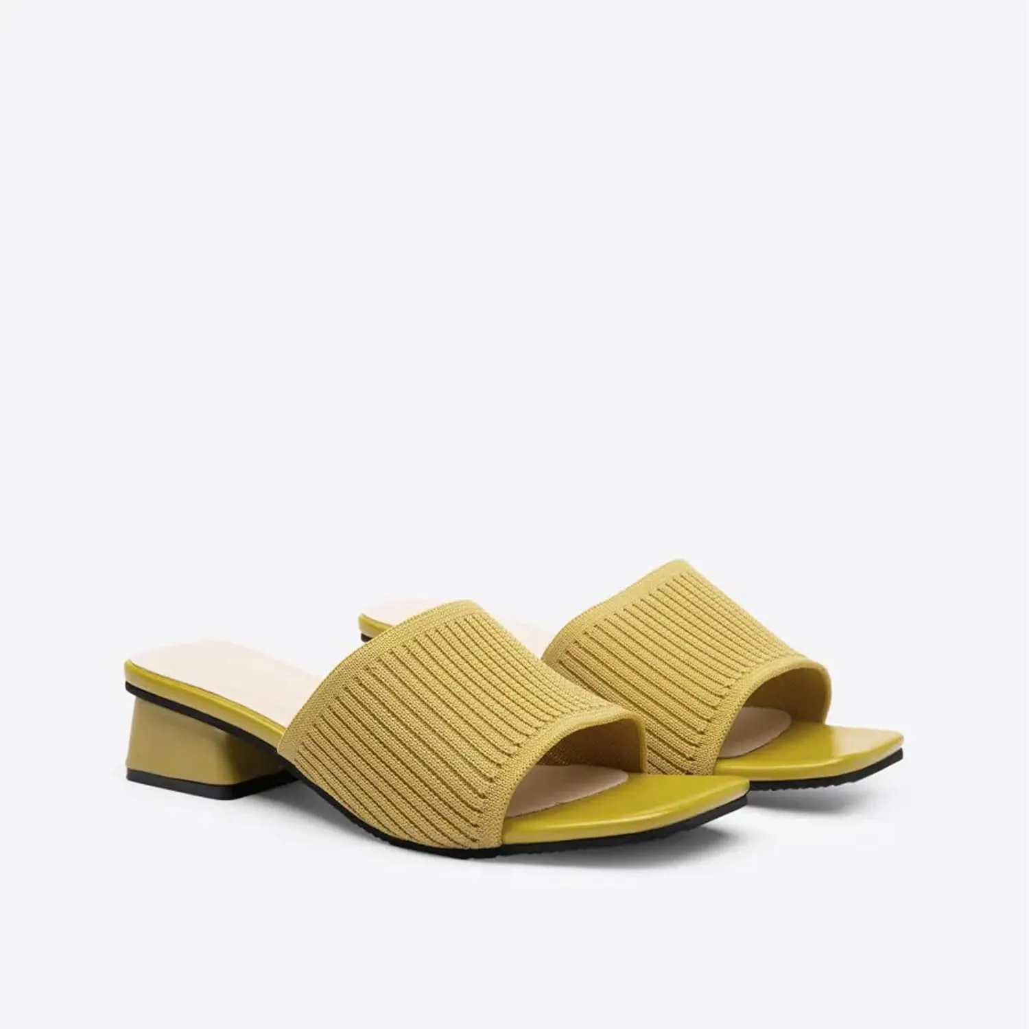 Mousse FIT Breathable Flywoven Women's Square Toe Sandals, Chunky Block Heel Mules