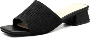 Mousse FIT Breathable Flywoven Women's Square Toe Sandals, Chunky Block Heel Mules
