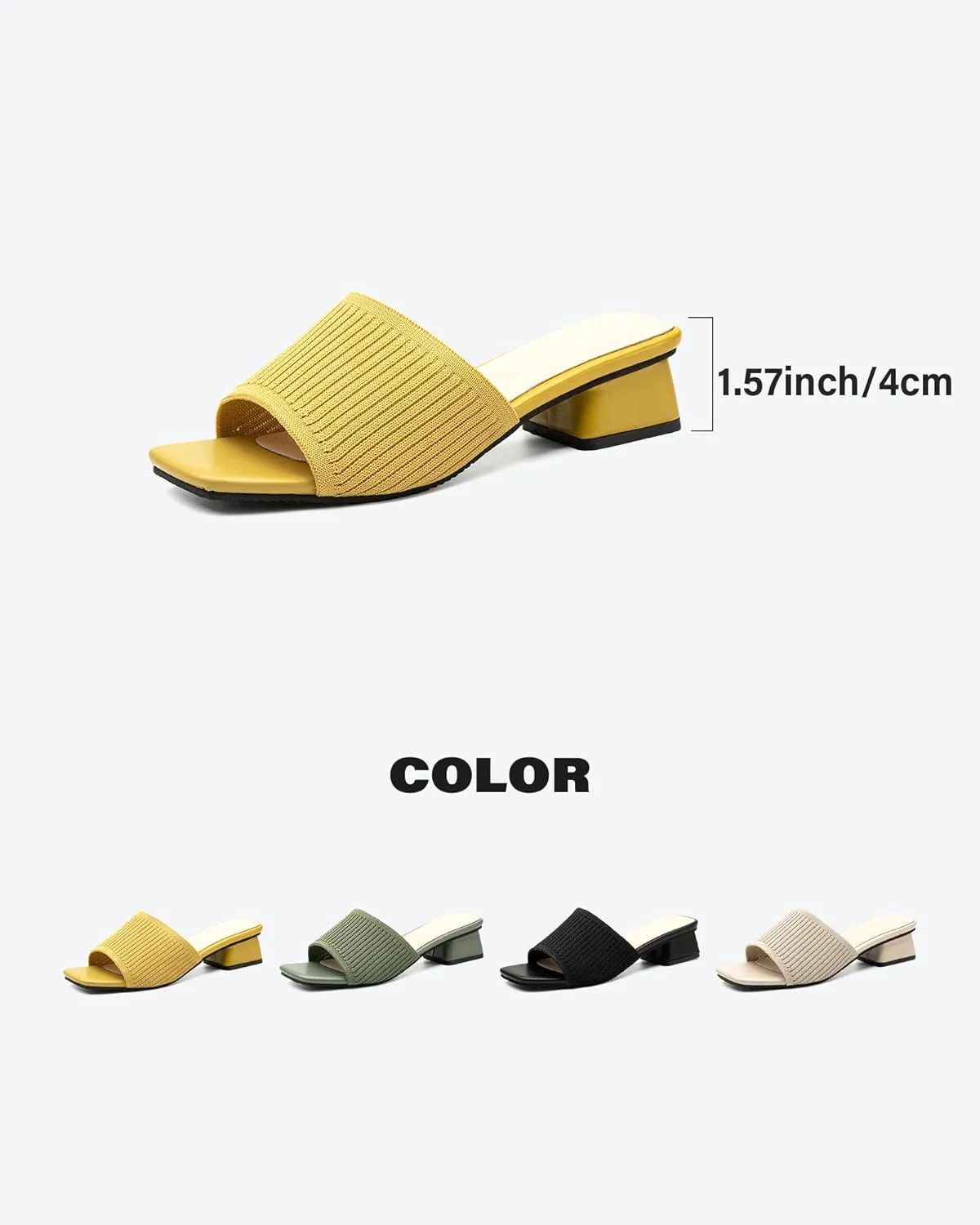 Mousse FIT Breathable Flywoven Women's Square Toe Sandals, Chunky Block Heel Mules