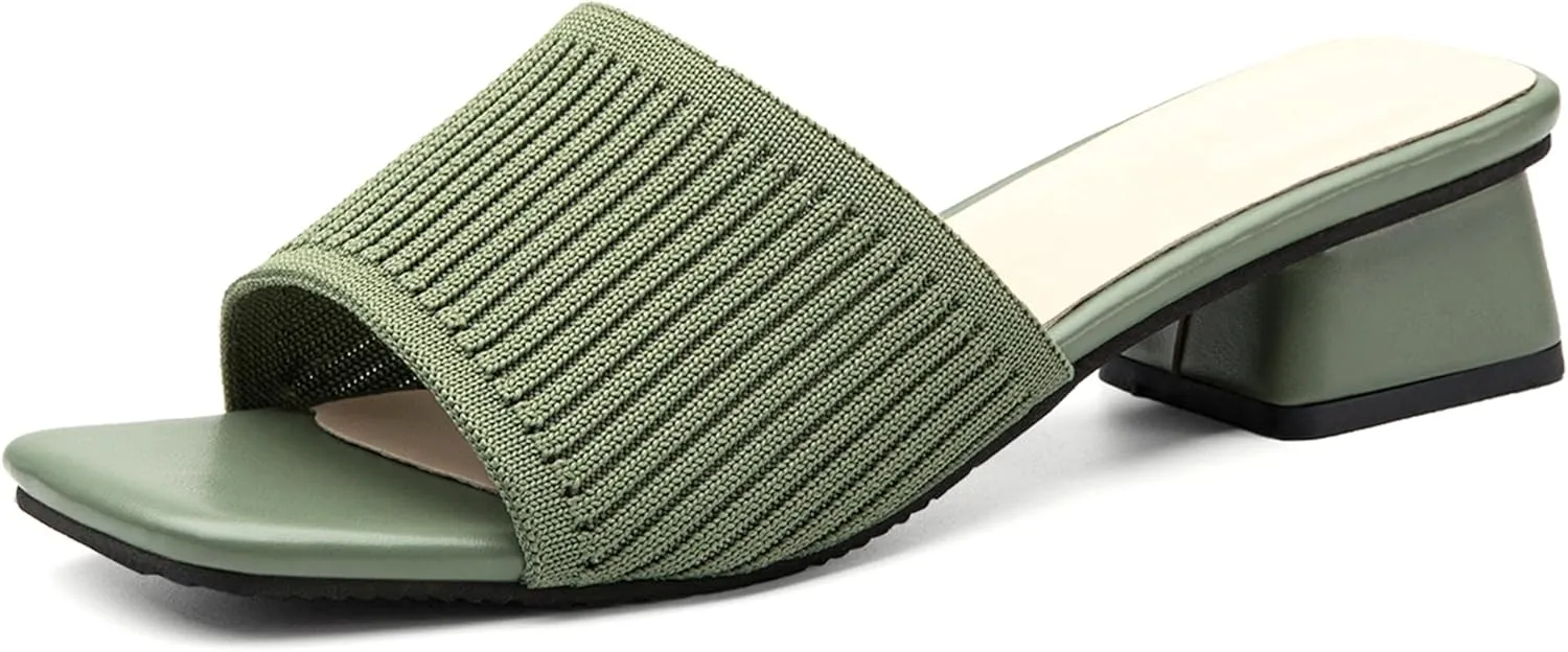 Mousse FIT Breathable Flywoven Women's Square Toe Sandals, Chunky Block Heel Mules