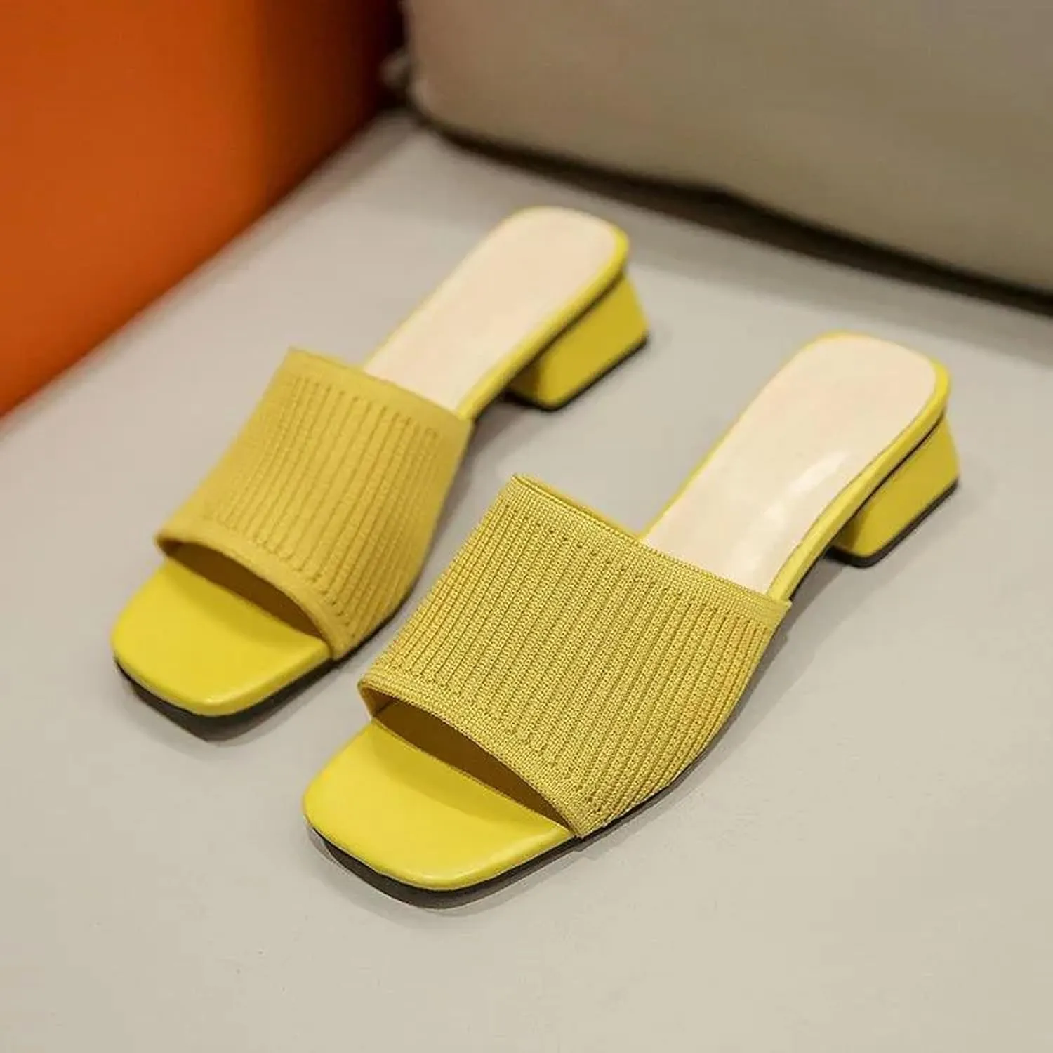 Mousse FIT Breathable Flywoven Women's Square Toe Sandals, Chunky Block Heel Mules