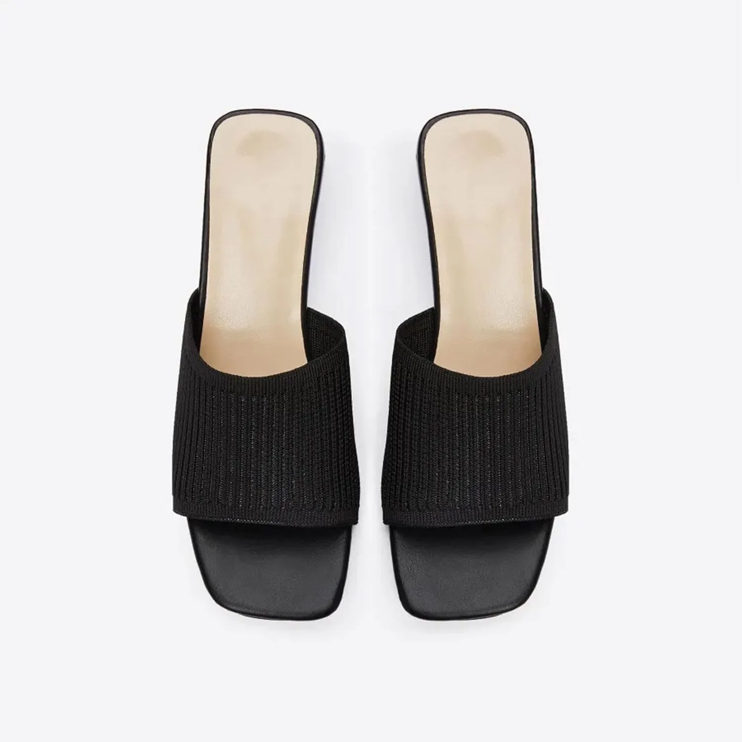 Mousse FIT Breathable Flywoven Women's Square Toe Sandals, Chunky Block Heel Mules