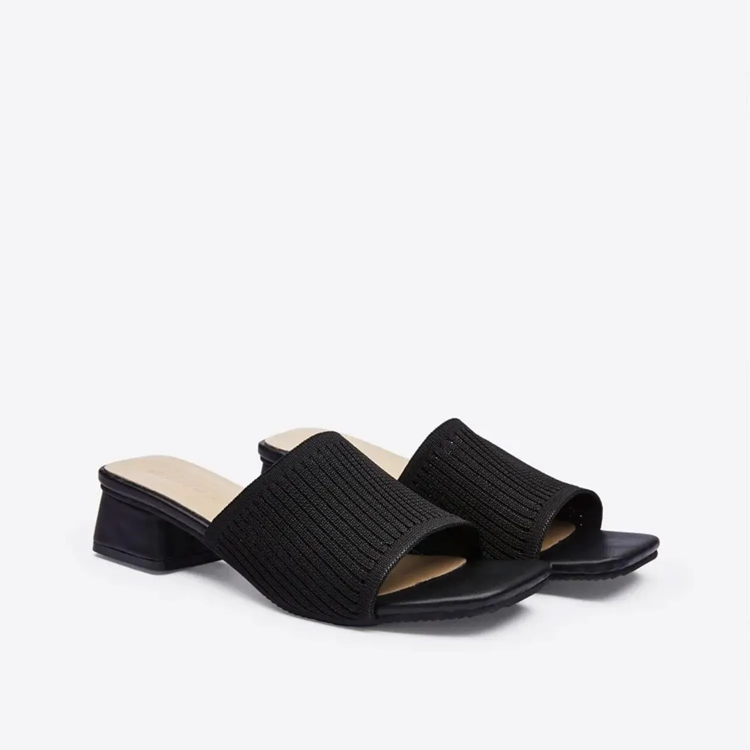 Mousse FIT Breathable Flywoven Women's Square Toe Sandals, Chunky Block Heel Mules