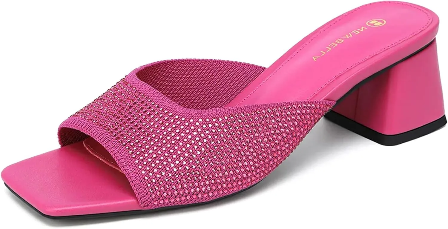 Mousse FIT Breathable Flywoven Women's Square Toe Sandals, Chunky Block Heel Mules