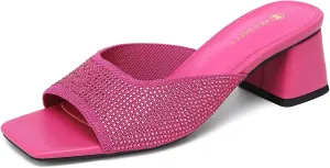 Mousse FIT Breathable Flywoven Women's Square Toe Sandals, Chunky Block Heel Mules