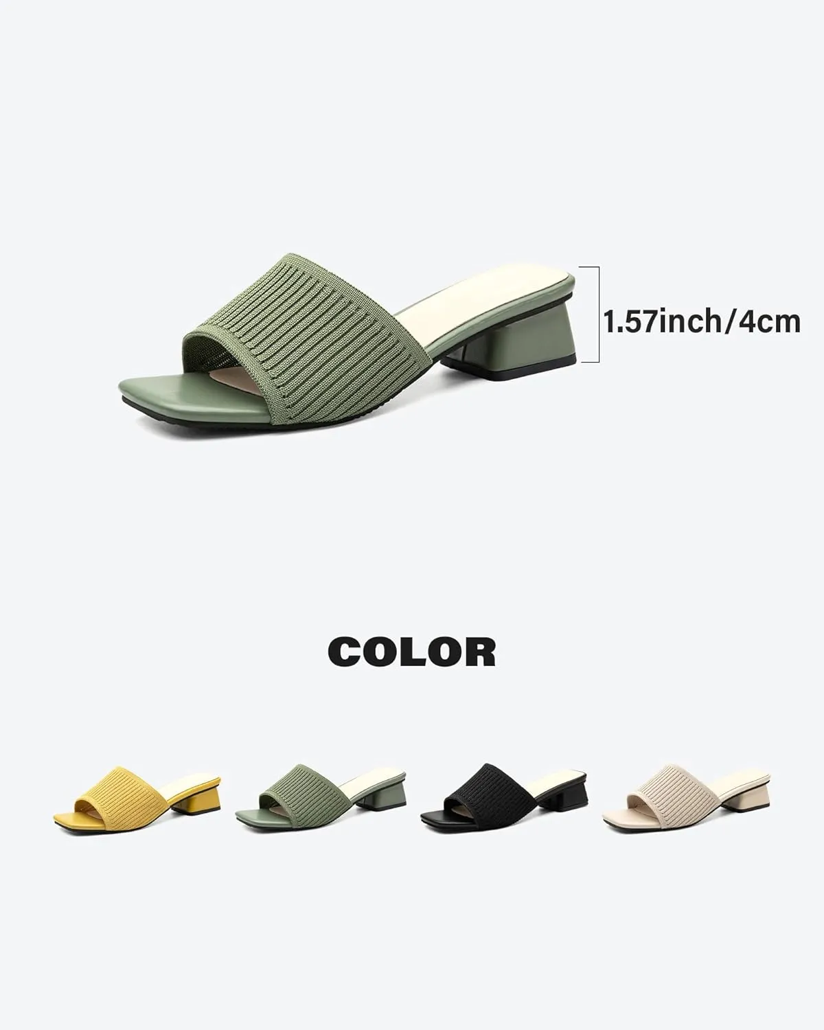 Mousse FIT Breathable Flywoven Women's Square Toe Sandals, Chunky Block Heel Mules
