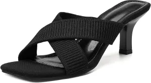 MOUSSE FIT Women Heeled Sandals, Mesh Casual Square Toe Mules