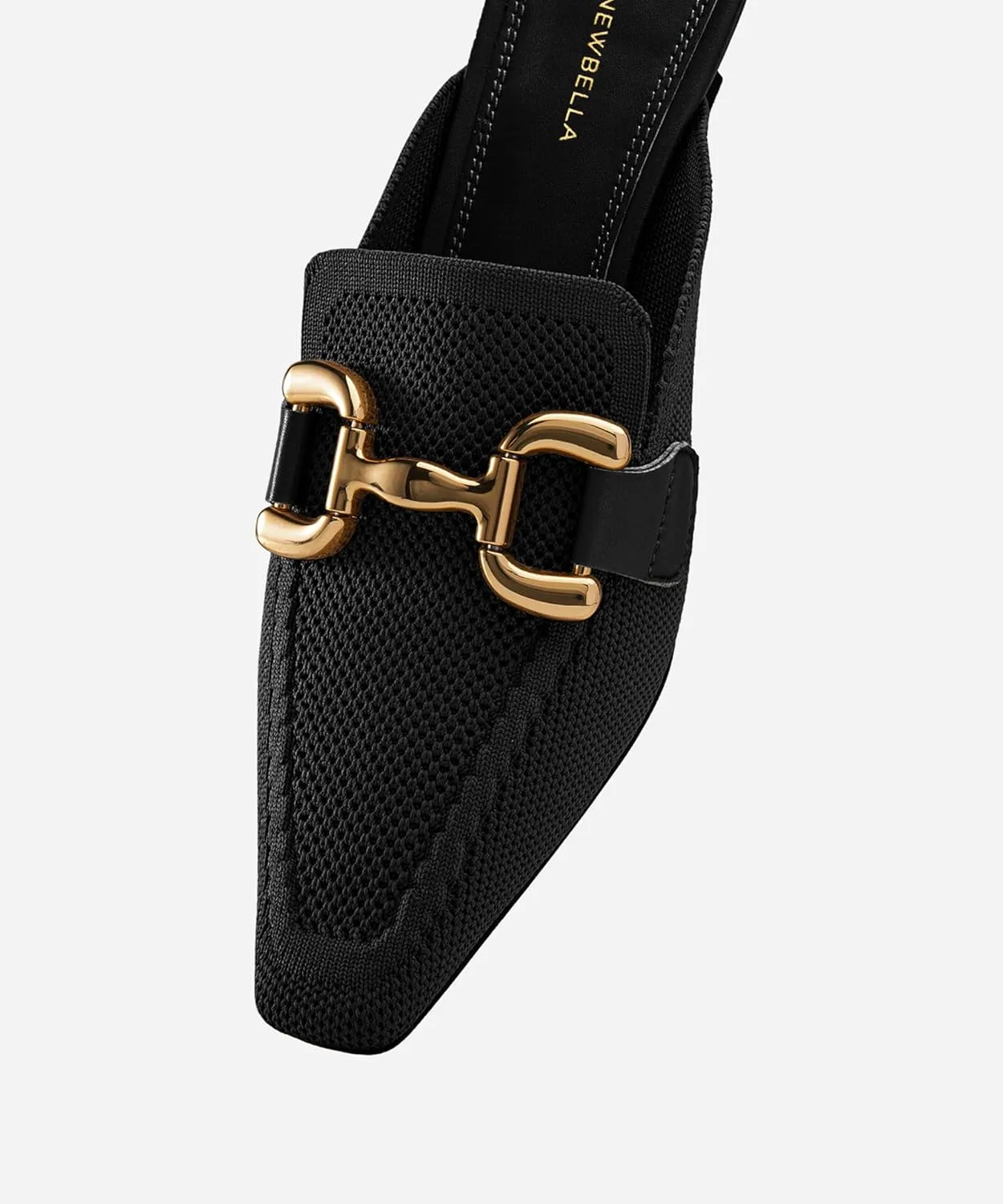 Mousse FIT Women's Knitted Square Toe Mules - Breathable High Heel Slides with Chain Strap Design