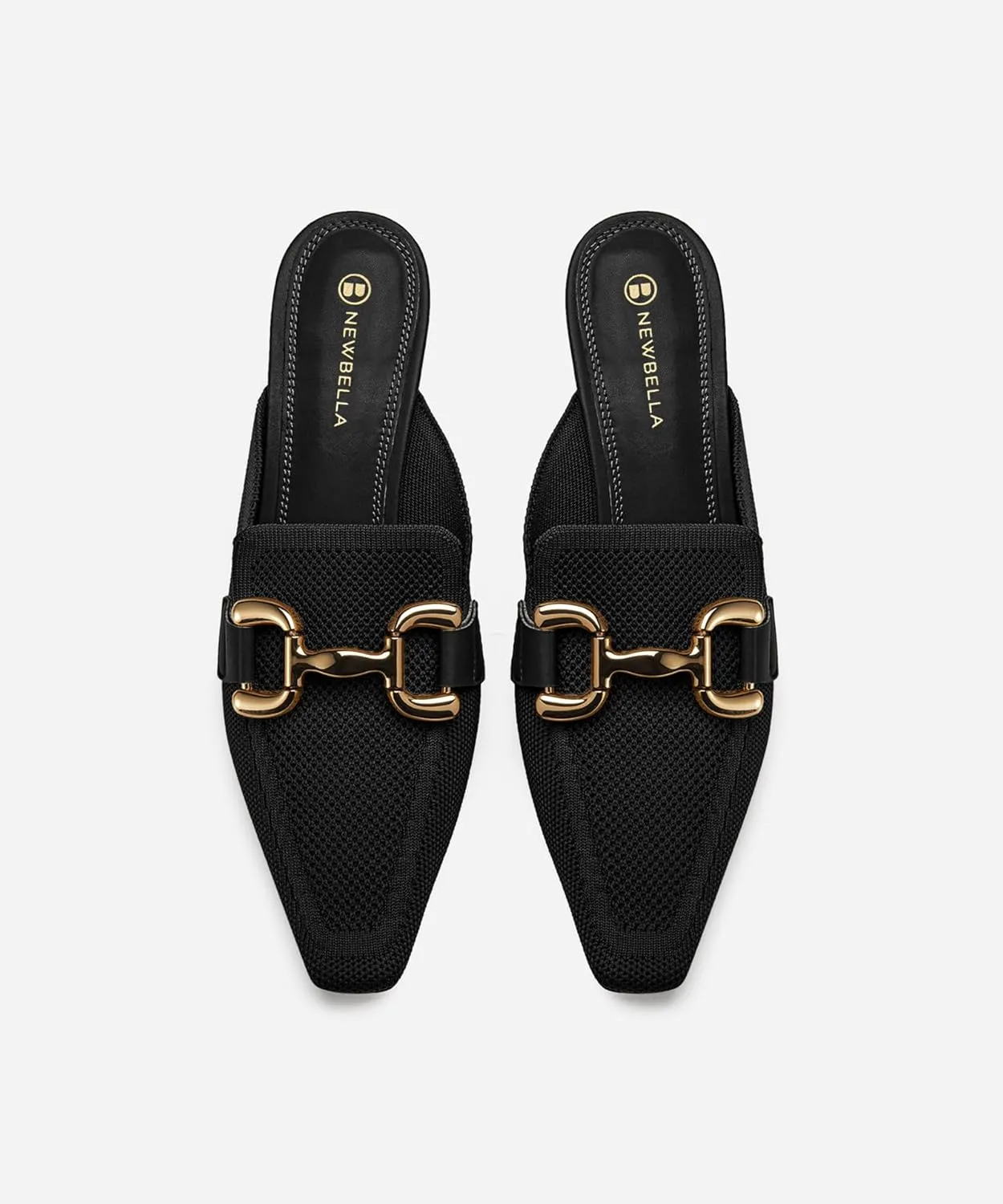 Mousse FIT Women's Knitted Square Toe Mules - Breathable High Heel Slides with Chain Strap Design
