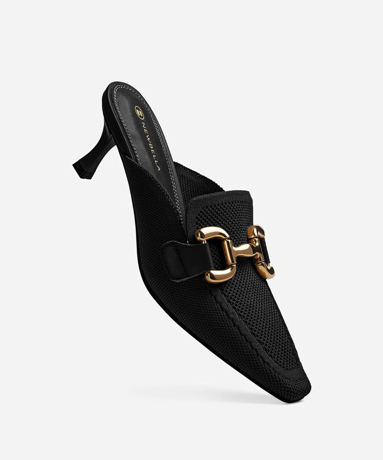 Mousse FIT Women's Knitted Square Toe Mules - Breathable High Heel Slides with Chain Strap Design