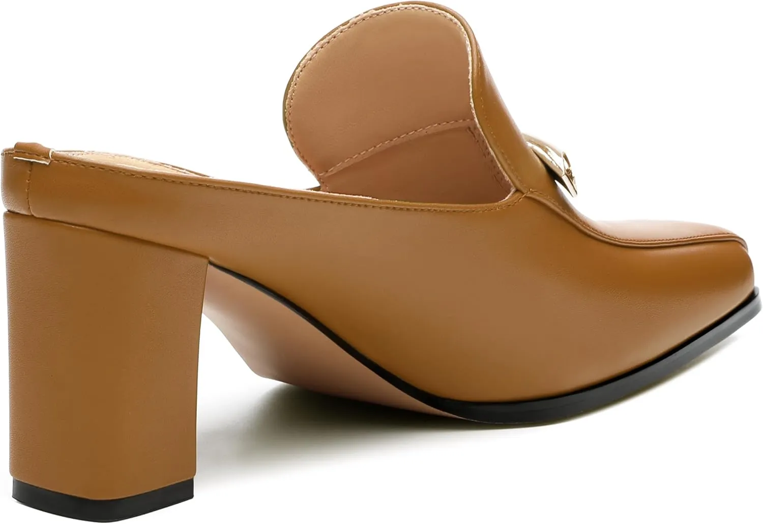 Mules High Heels for Women Loafers Shoes Chunky Heel Closed Square Toe Heeled Sandals Slip On Wedding Office Work Dressy Shoes 3 Inch