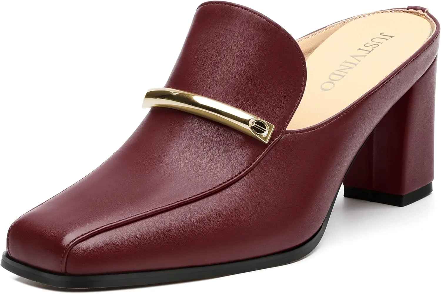 Mules High Heels for Women Loafers Shoes Chunky Heel Closed Square Toe Heeled Sandals Slip On Wedding Office Work Dressy Shoes 3 Inch