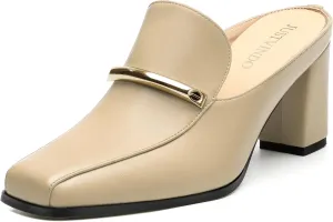 Mules High Heels for Women Loafers Shoes Chunky Heel Closed Square Toe Heeled Sandals Slip On Wedding Office Work Dressy Shoes 3 Inch