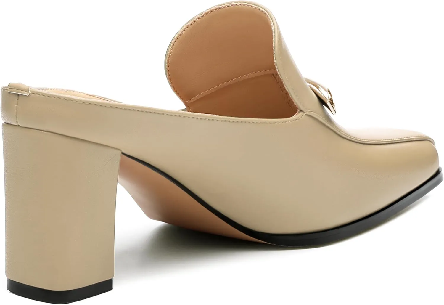Mules High Heels for Women Loafers Shoes Chunky Heel Closed Square Toe Heeled Sandals Slip On Wedding Office Work Dressy Shoes 3 Inch