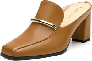 Mules High Heels for Women Loafers Shoes Chunky Heel Closed Square Toe Heeled Sandals Slip On Wedding Office Work Dressy Shoes 3 Inch