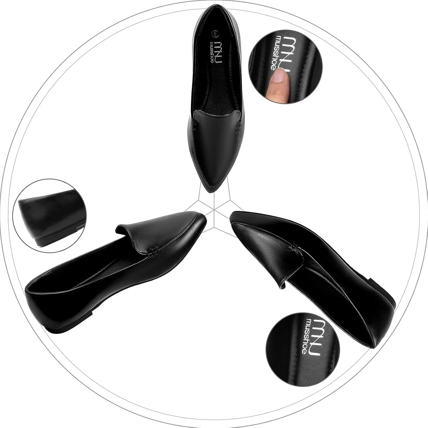MUSSHOE Loafers for Women Comfortable Pointed Toe Memory Foam Women's Loafers