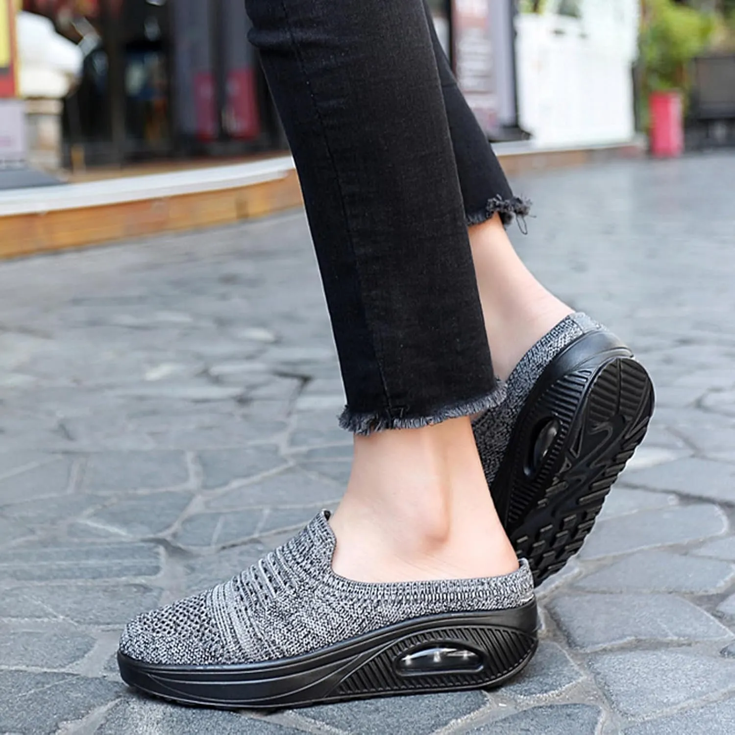 NEKGNL Womens Closed Toe Knit Orthopedic Platform Mules Comfortable Round Toe Mesh Breathable with Arch-Support Slipper Sandals Summer Slip-On Daily Walking Shoes