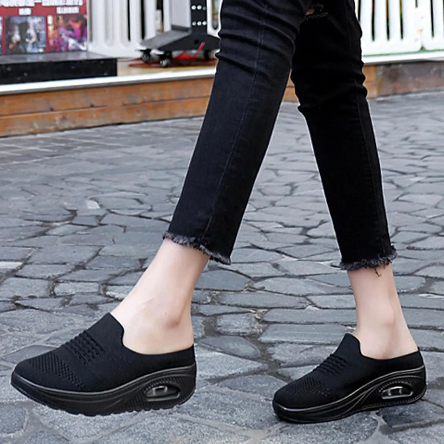 NEKGNL Womens Closed Toe Knit Orthopedic Platform Mules Comfortable Round Toe Mesh Breathable with Arch-Support Slipper Sandals Summer Slip-On Daily Walking Shoes