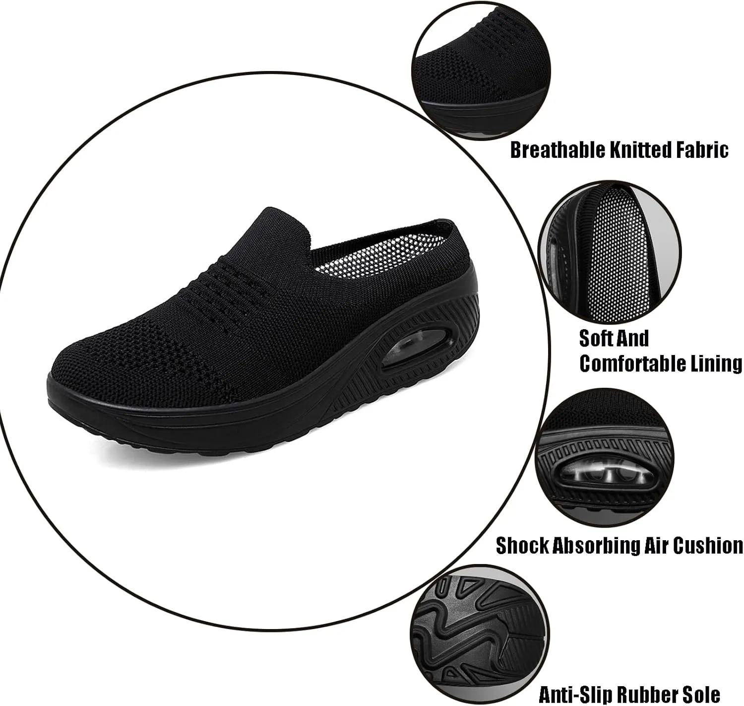 NEKGNL Womens Closed Toe Knit Orthopedic Platform Mules Comfortable Round Toe Mesh Breathable with Arch-Support Slipper Sandals Summer Slip-On Daily Walking Shoes