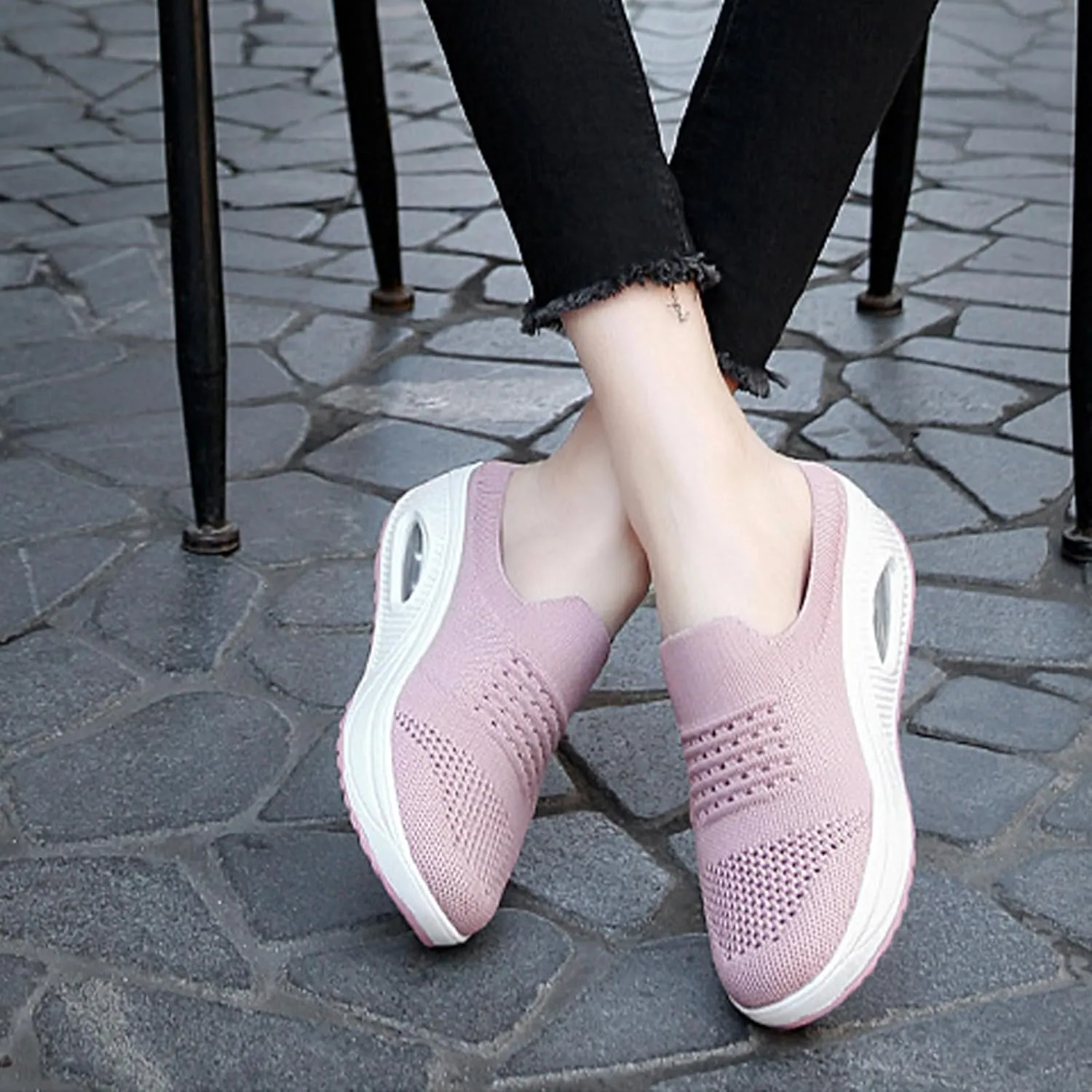 NEKGNL Womens Closed Toe Knit Orthopedic Platform Mules Comfortable Round Toe Mesh Breathable with Arch-Support Slipper Sandals Summer Slip-On Daily Walking Shoes