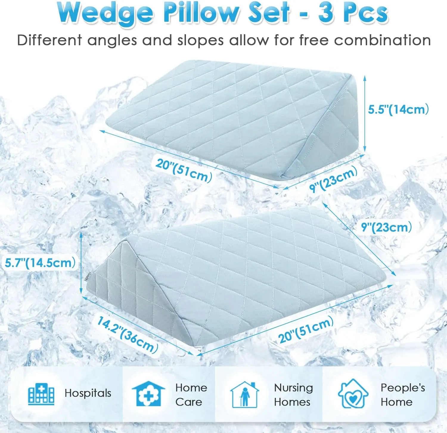 NEPPT Wedge Pillow Body Position Wedges Back Positioning Elevation Pillow Case Pregnancy Bedroom Eevated Body Alignment Ankle Support Pillow Leg Bolster (3-in-1 Cooling)