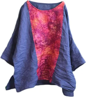 NFYM Summer Tops for Women Linen Patchwork Shirt Pullover Tops Round Collar 3/4 Sleeve Casual Blouses