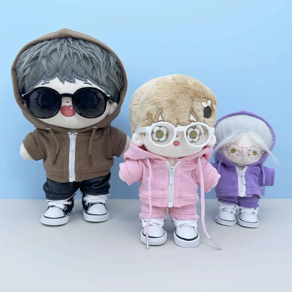 niannyyhouse 10cm 15cm 20cm Plush Doll Clothes Hoodie Pants Glasses Canvas Shoes Sportswear Outfit Soft Stuffed Toy Dressup (Black-15cm)