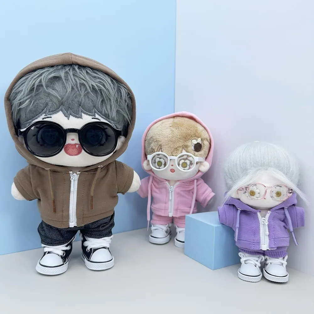 niannyyhouse 10cm 15cm 20cm Plush Doll Clothes Hoodie Pants Glasses Canvas Shoes Sportswear Outfit Soft Stuffed Toy Dressup (Black-15cm)
