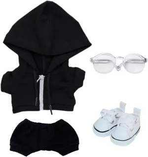 niannyyhouse 10cm 15cm 20cm Plush Doll Clothes Hoodie Pants Glasses Canvas Shoes Sportswear Outfit Soft Stuffed Toy Dressup (Black-15cm)
